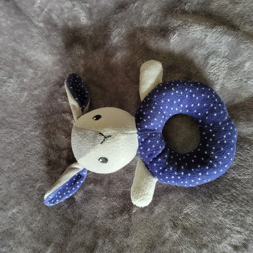 Unbranded Soft Bunny Rattle Baby Unisex Blue/Gray Excellent Polka Dot Plush Toy
